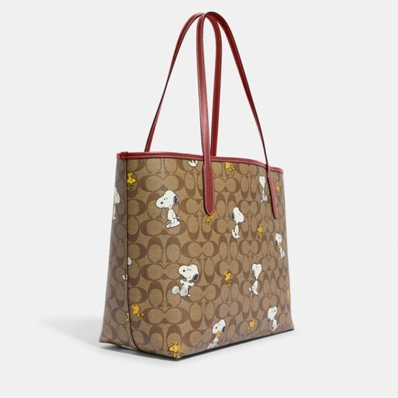 NWT💃Coach X Peanuts City Tote in Signature Canvas with Snoopy Woodstock Print - Picture 10 of 12